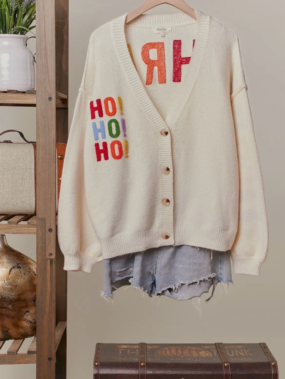 Mello Cream "HO! HO! HO!" Button-Front Cardigan